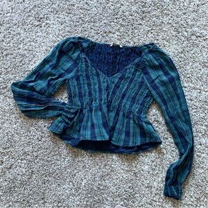 AMERICAN EAGLE Blue Plaid Blouse
